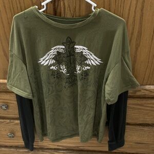 ROMWE Green and Black Layered Shirt